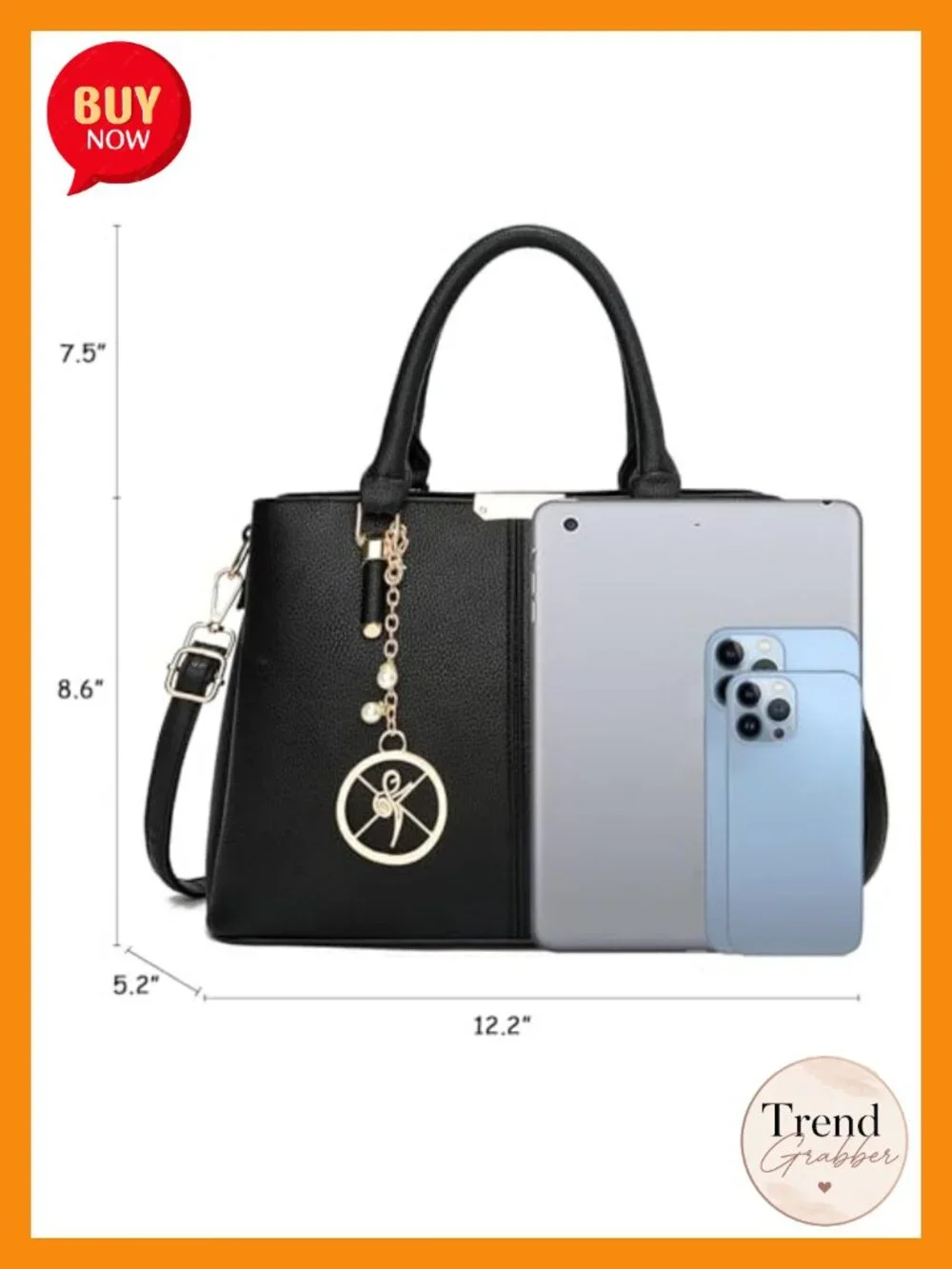 3 Zip Compartments Faux Leather Tote Satchel Handbag Shoulder Bag Top Handle